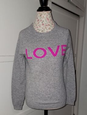 Philosophy Gray Crewneck Sweater with Pink LOVE Intarsia